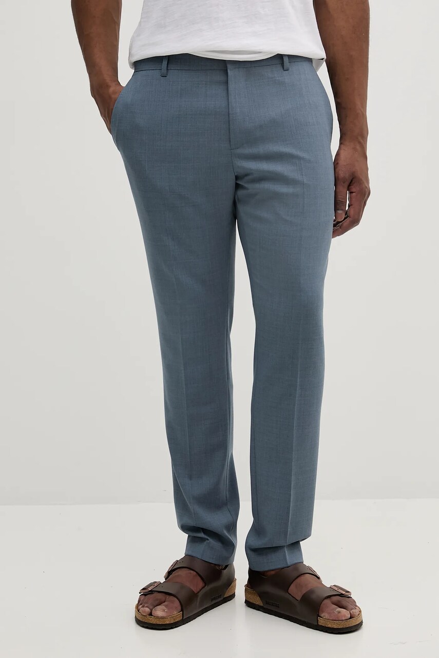 Levně Kalhoty s příměsí vlny Calvin Klein pánské, modrá barva, ve střihu chinos, K10K113949