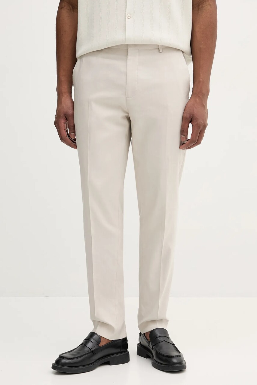 Levně Kalhoty s příměsí lnu Calvin Klein béžová barva, K10K114400