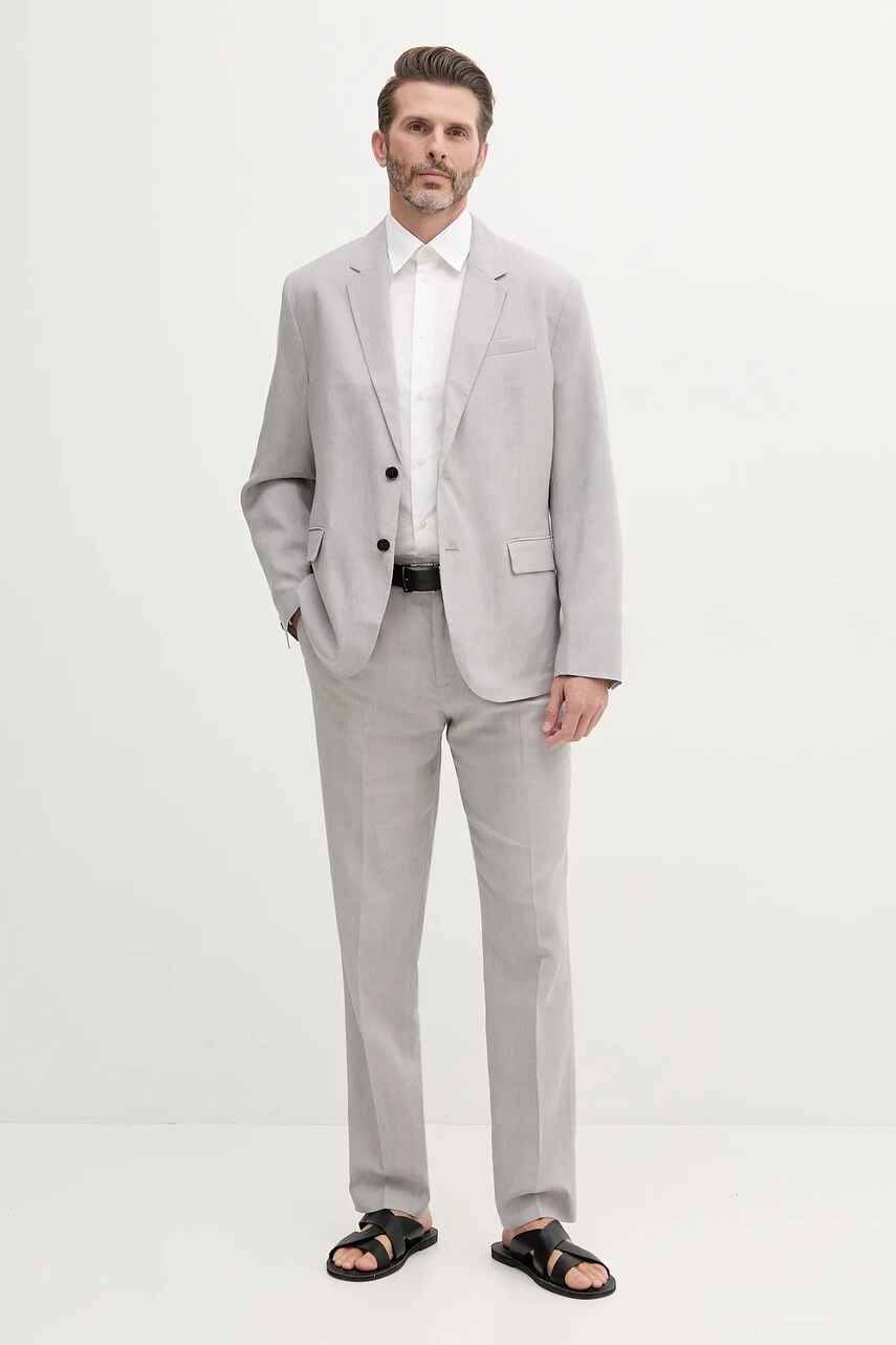 Льняные брюки Calvin Klein цвет серый облегающие LV04LB448G Льняные брюки Calvin Klein цвет серый облегающие LV04LB448G