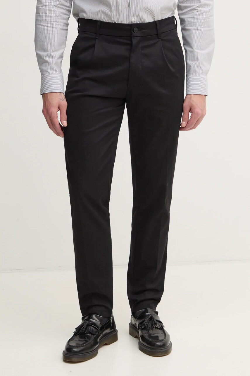 Levně Kalhoty Calvin Klein pánské, černá barva, ve střihu chinos, K10K114104
