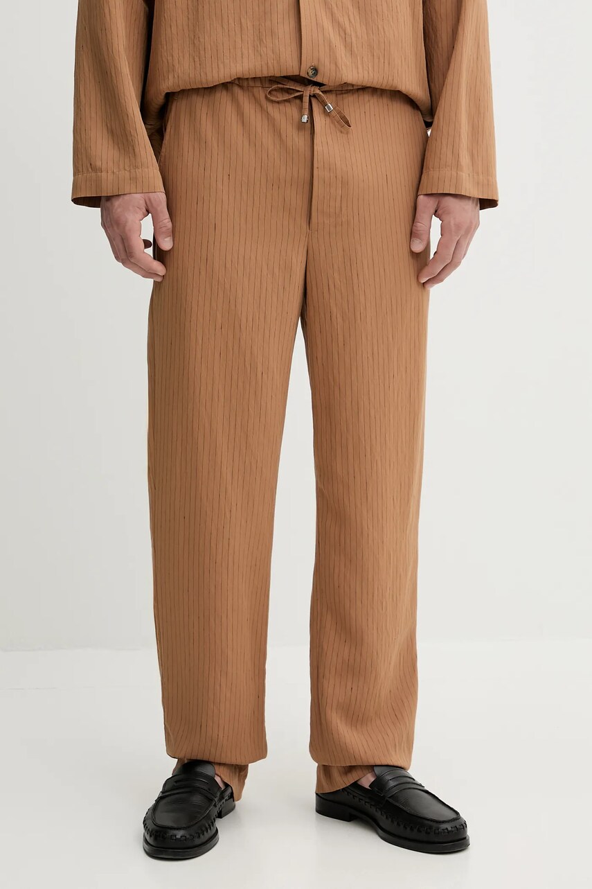 Nanushka pantaloni DEMIS culoarea maro, drept, NM25SSPA11675