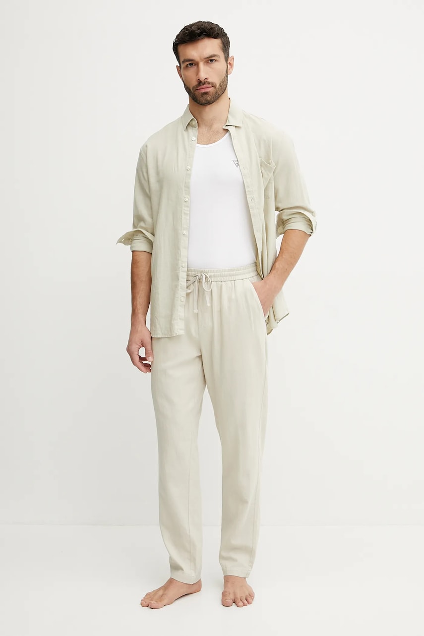 Льняные брюки Guess мужские цвет бежевый фасон chinos F5GB02 WH4J0 Льняные брюки Guess мужские цвет бежевый фасон chinos F5GB02 WH4J0