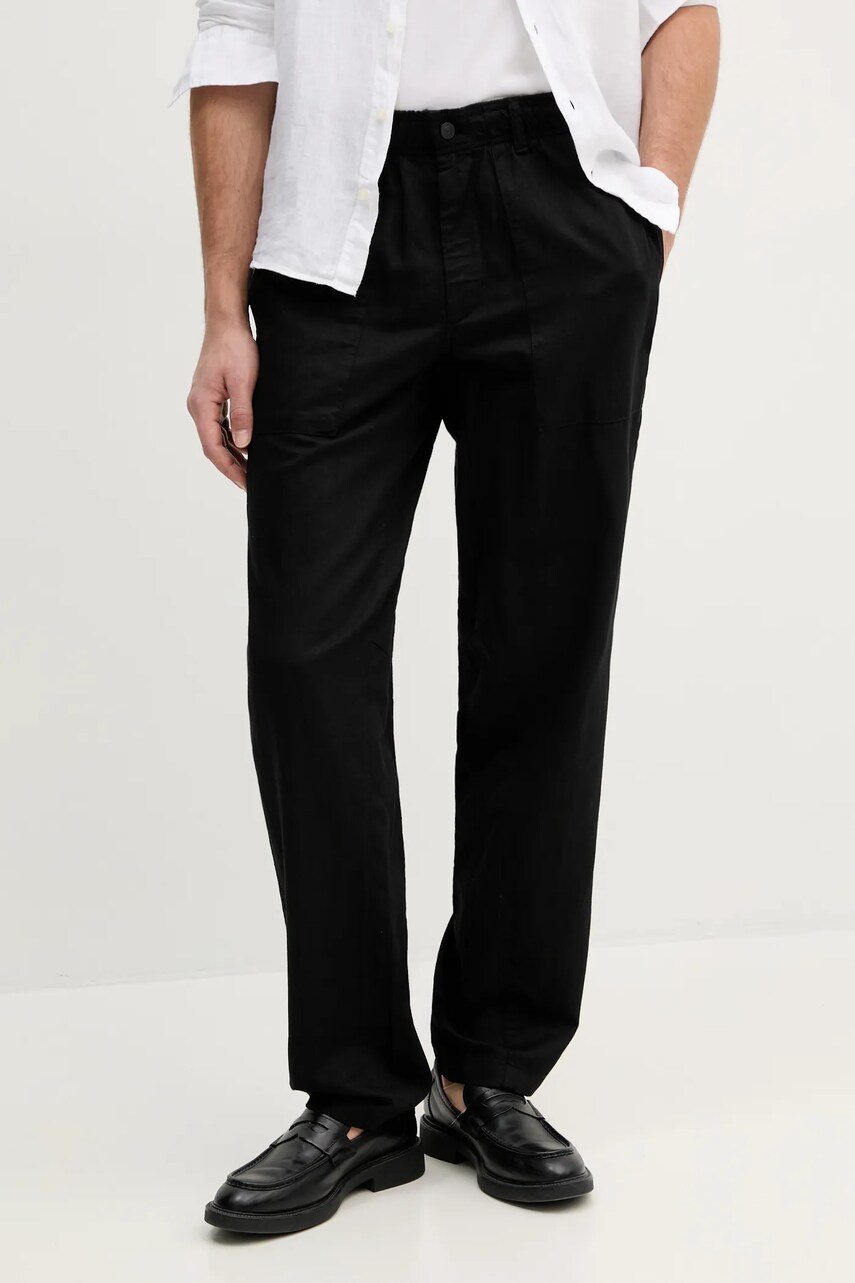 Levně Kalhoty s příměsí lnu Calvin Klein Jeans černá barva, J30J327288