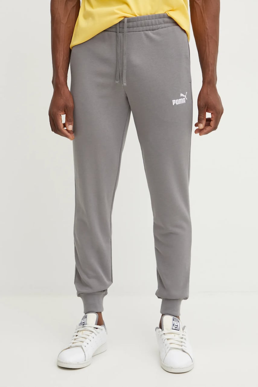 Puma pantaloni de trening culoarea gri, cu imprimeu, 682609 Puma pantaloni de trening culoarea gri, cu imprimeu, 682609