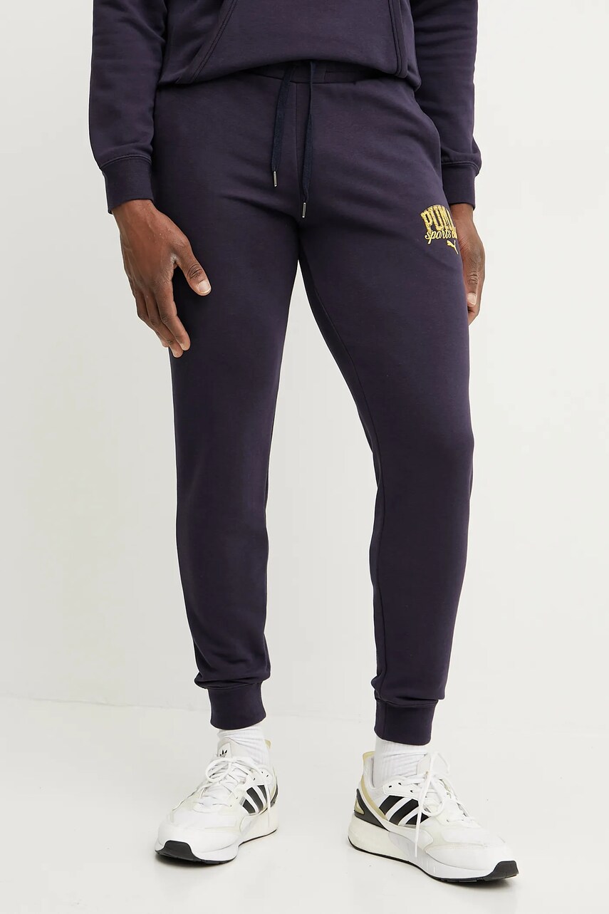 Puma pantaloni de trening culoarea albastru marin, cu imprimeu, 684652