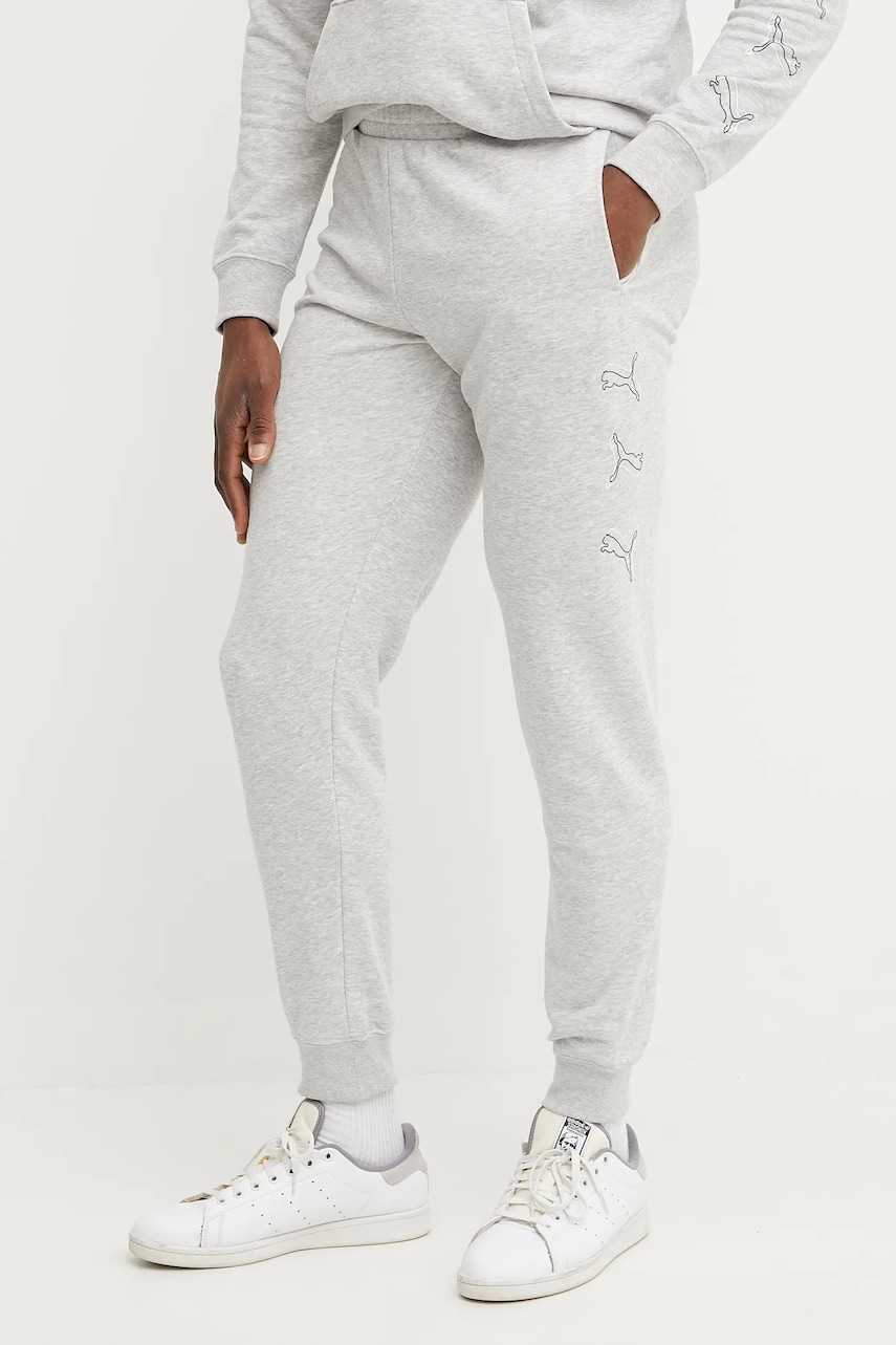 Puma pantaloni de trening barbati, culoarea gri, cu imprimeu, 684666 Puma pantaloni de trening barbati, culoarea gri, cu imprimeu, 684666