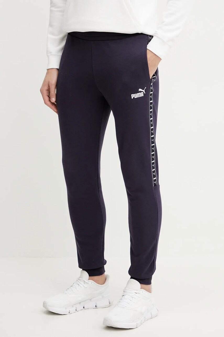 Puma pantaloni de trening culoarea bleumarin, cu imprimeu, 684680