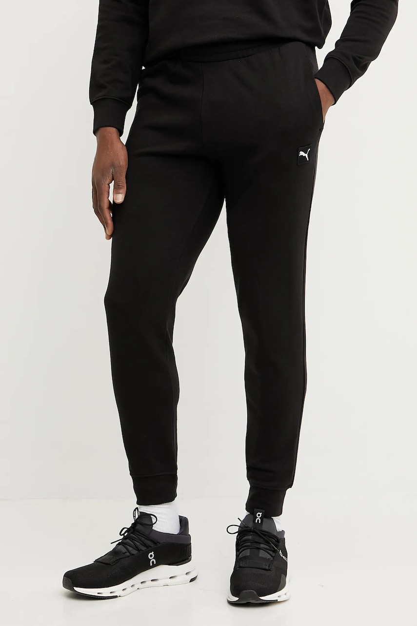 Puma pantaloni de trening din bumbac barbati, culoarea negru, neted, 684729