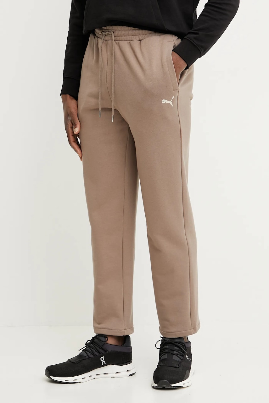 Puma pantaloni de trening din bumbac barbati, culoarea maro, neted, 629651 Puma pantaloni de trening din bumbac barbati, culoarea maro, neted, 629651