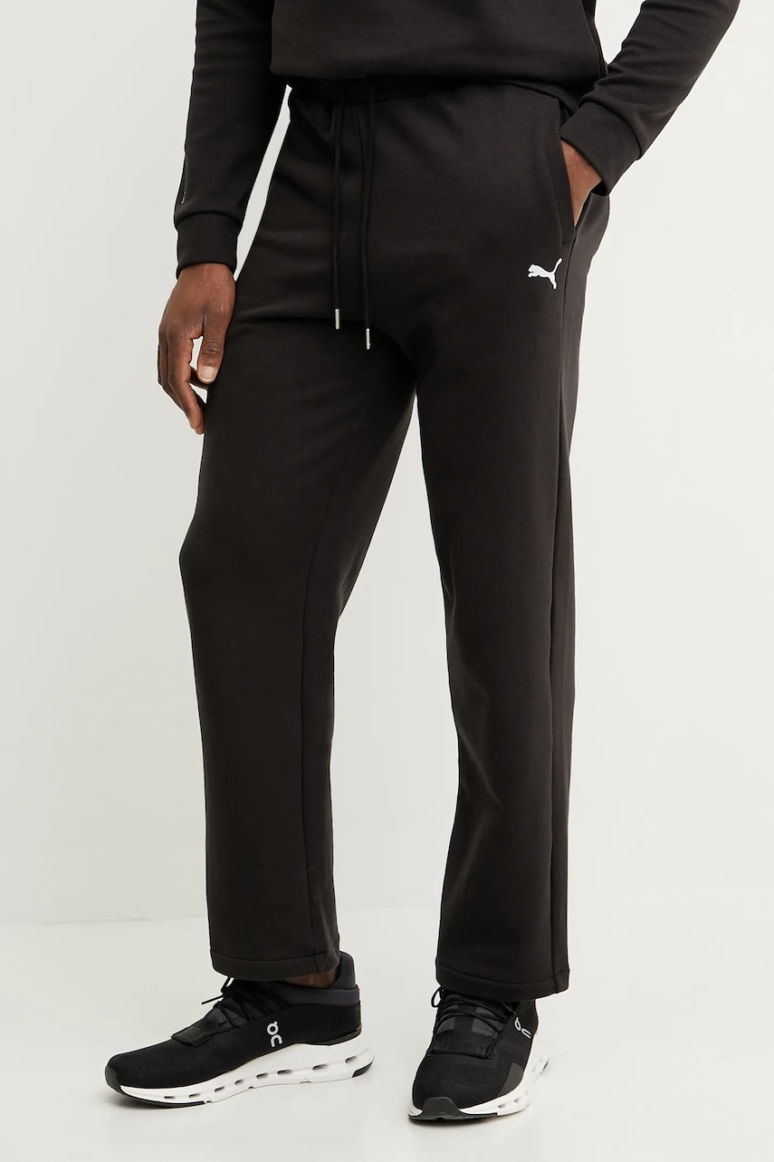 Puma pantaloni de trening din bumbac barbati, culoarea negru, neted, 629651 Puma pantaloni de trening din bumbac barbati, culoarea negru, neted, 629651