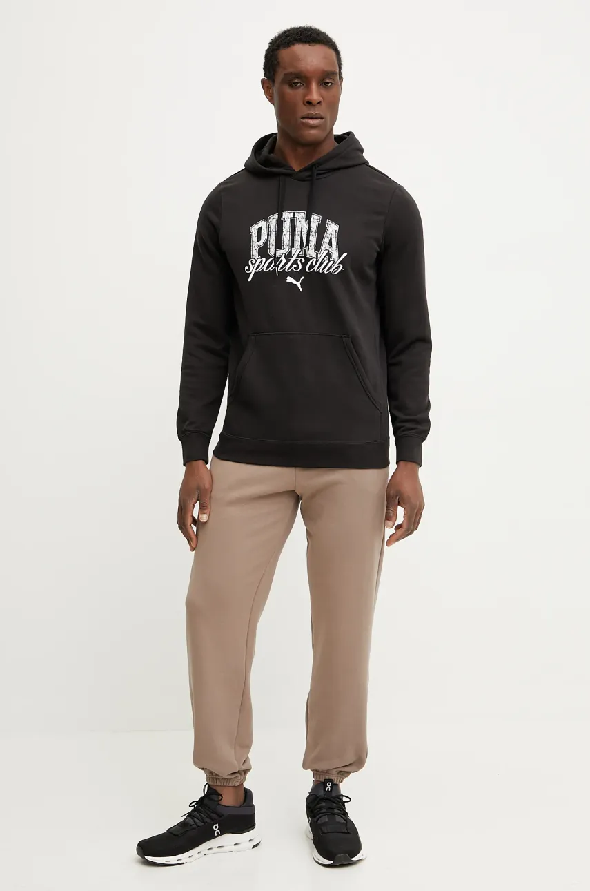 Хлопковые спортивные штаны Puma мужские цвет коричневый однотонные 631535 Хлопковые спортивные штаны Puma мужские цвет коричневый однотонные 631535