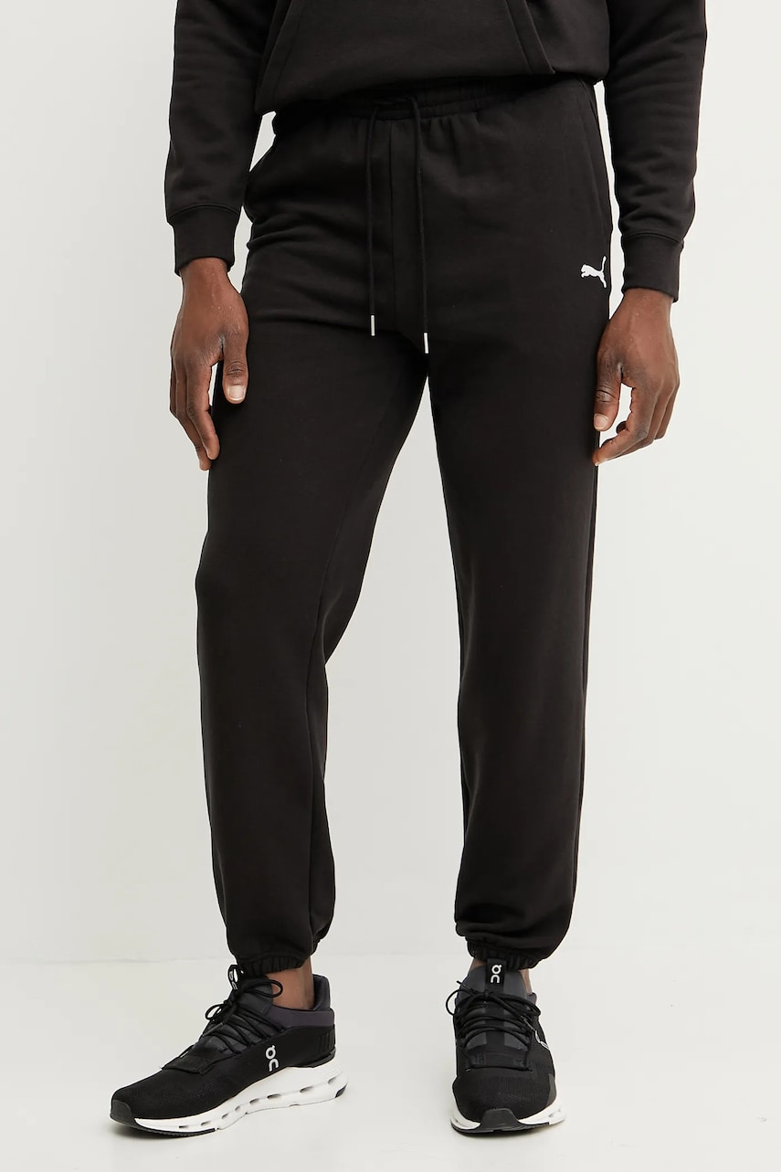 Puma pantaloni de trening din bumbac barbati, culoarea negru, neted, 631535 Puma pantaloni de trening din bumbac barbati, culoarea negru, neted, 631535