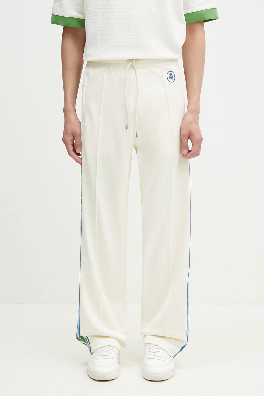 Drôle de Monsieur pantaloni de trening Le Track Pants Tresse barbati, culoarea bej, cu imprimeu, G-SP007-PL135-OW