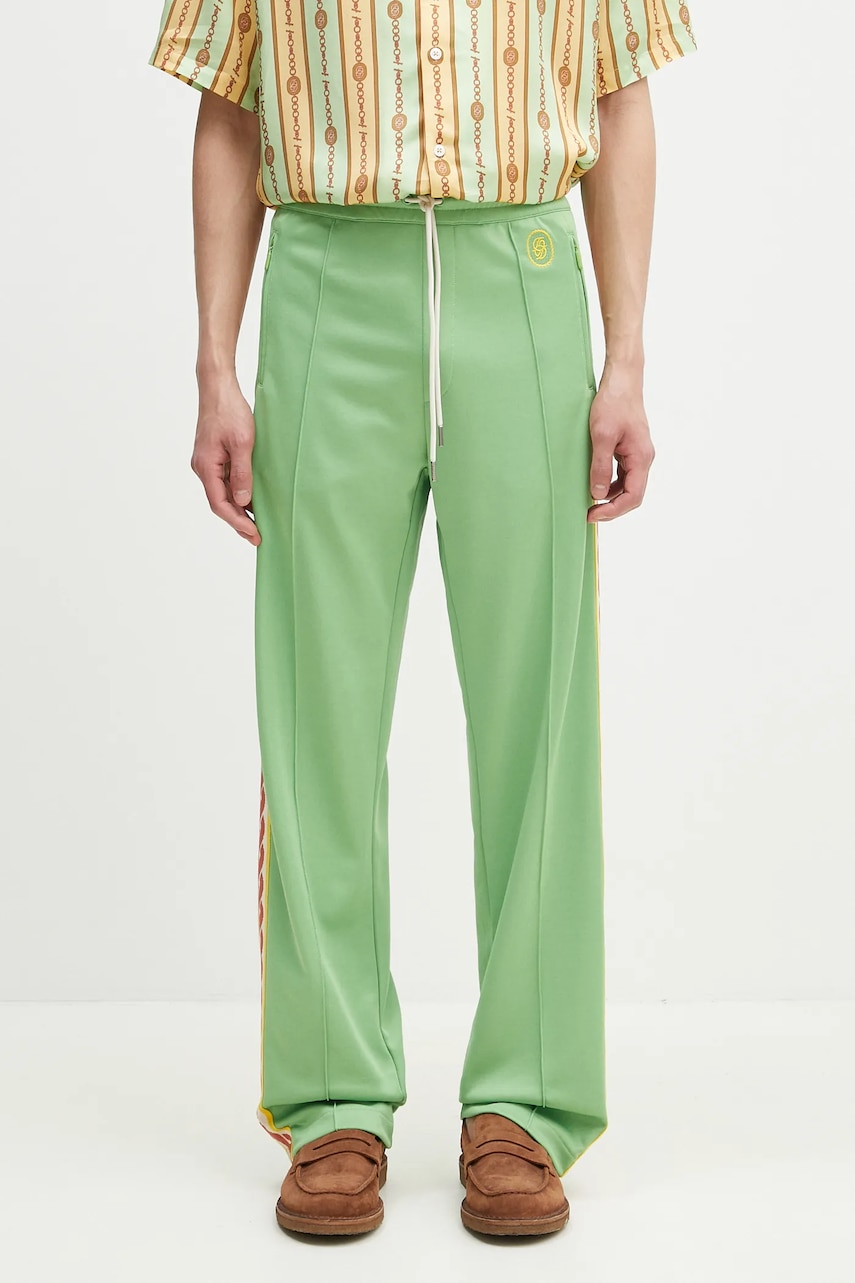 Drôle de Monsieur pantaloni de trening Le Track Pants Tresse barbati, culoarea verde, cu imprimeu, G-SP007-PL135-AV