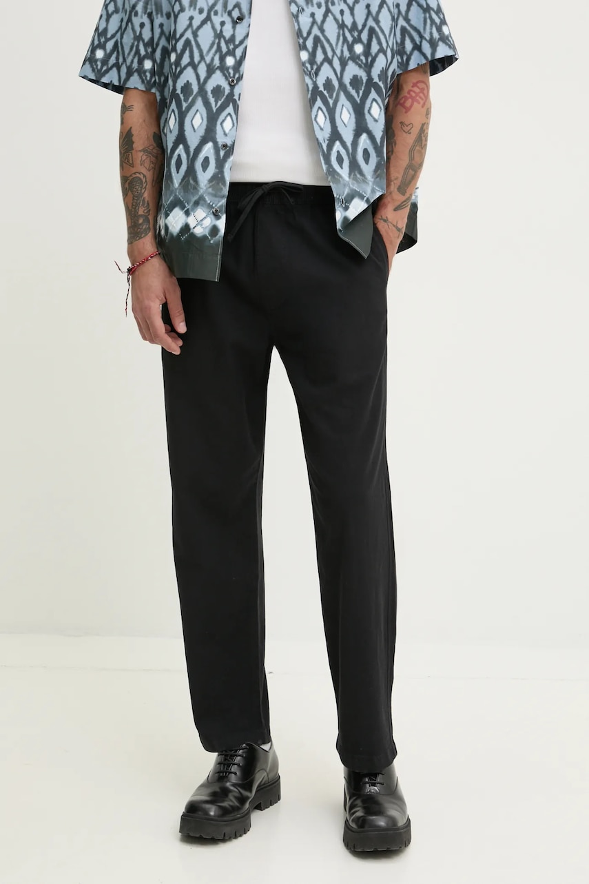 Hollister Co. pantaloni din amestec de in barbati, culoarea negru, cu fason chinos, KI330-5040 Hollister Co. pantaloni din amestec de in barbati, culoarea negru, cu fason chinos, KI330-5040