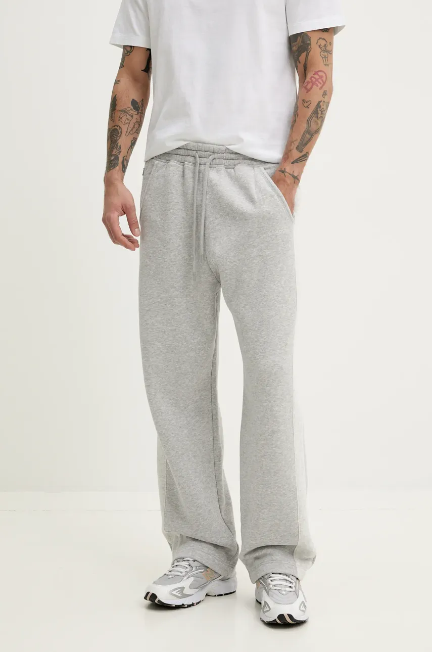 Hollister Co. pantaloni de trening barbati, culoarea gri, melanj, KI334-5013