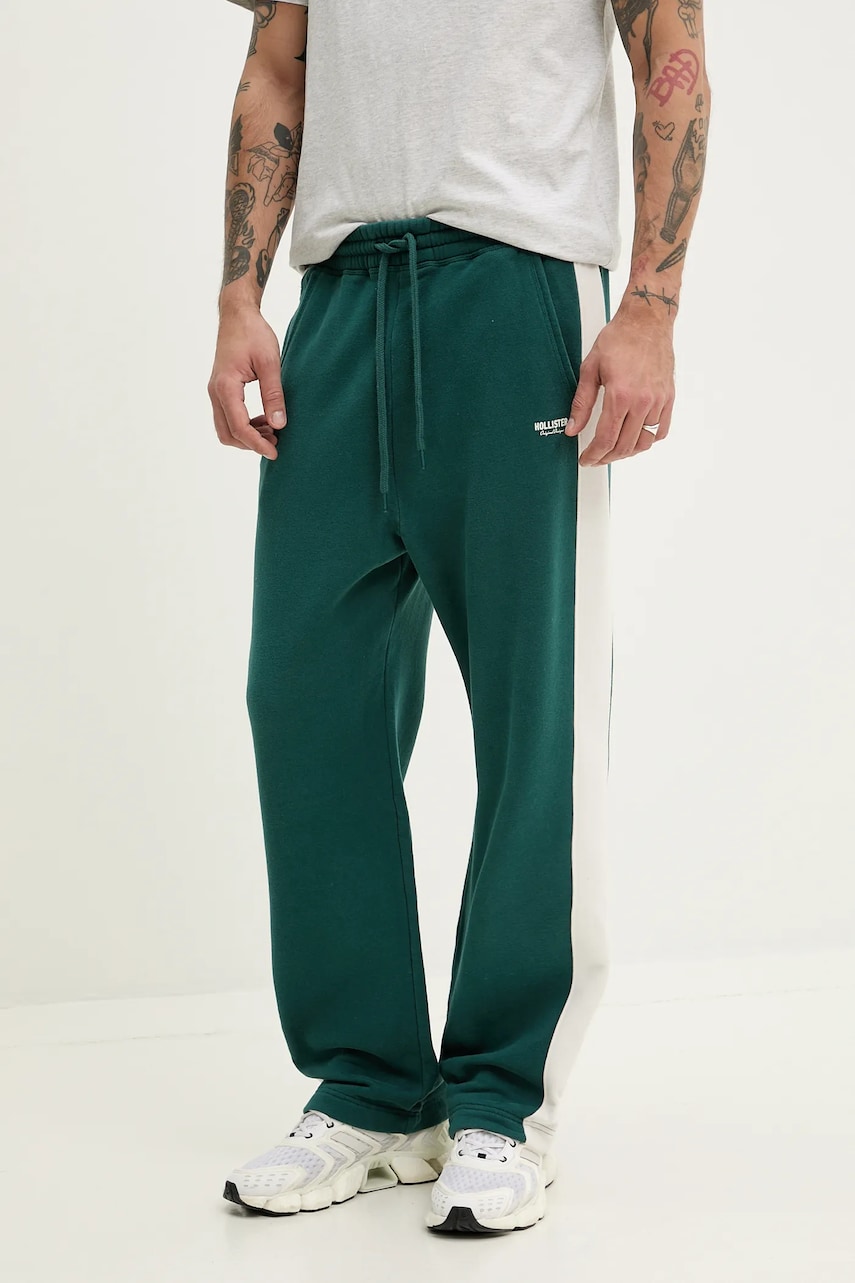 Hollister Co. pantaloni de trening barbati, culoarea verde, neted, KI334-5049 Hollister Co. pantaloni de trening barbati, culoarea verde, neted, KI334-5049