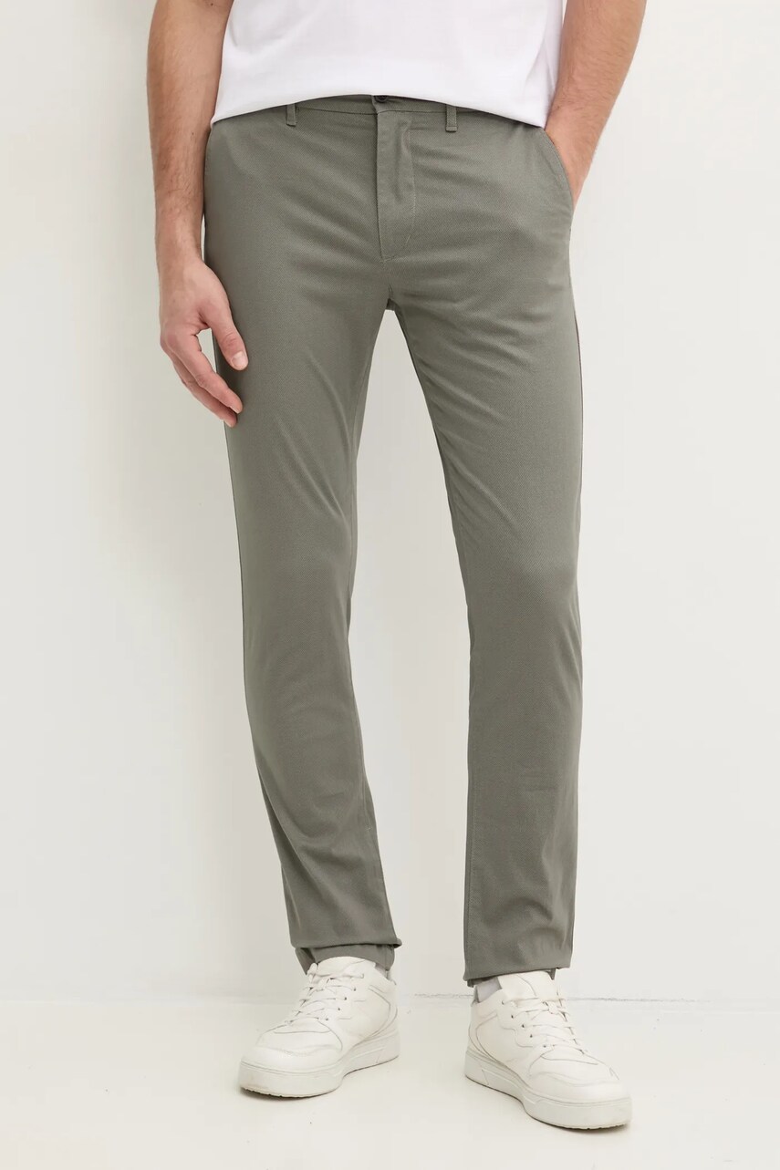 Levně Kalhoty Tommy Hilfiger pánské, šedá barva, ve střihu chinos, MW0MW37714