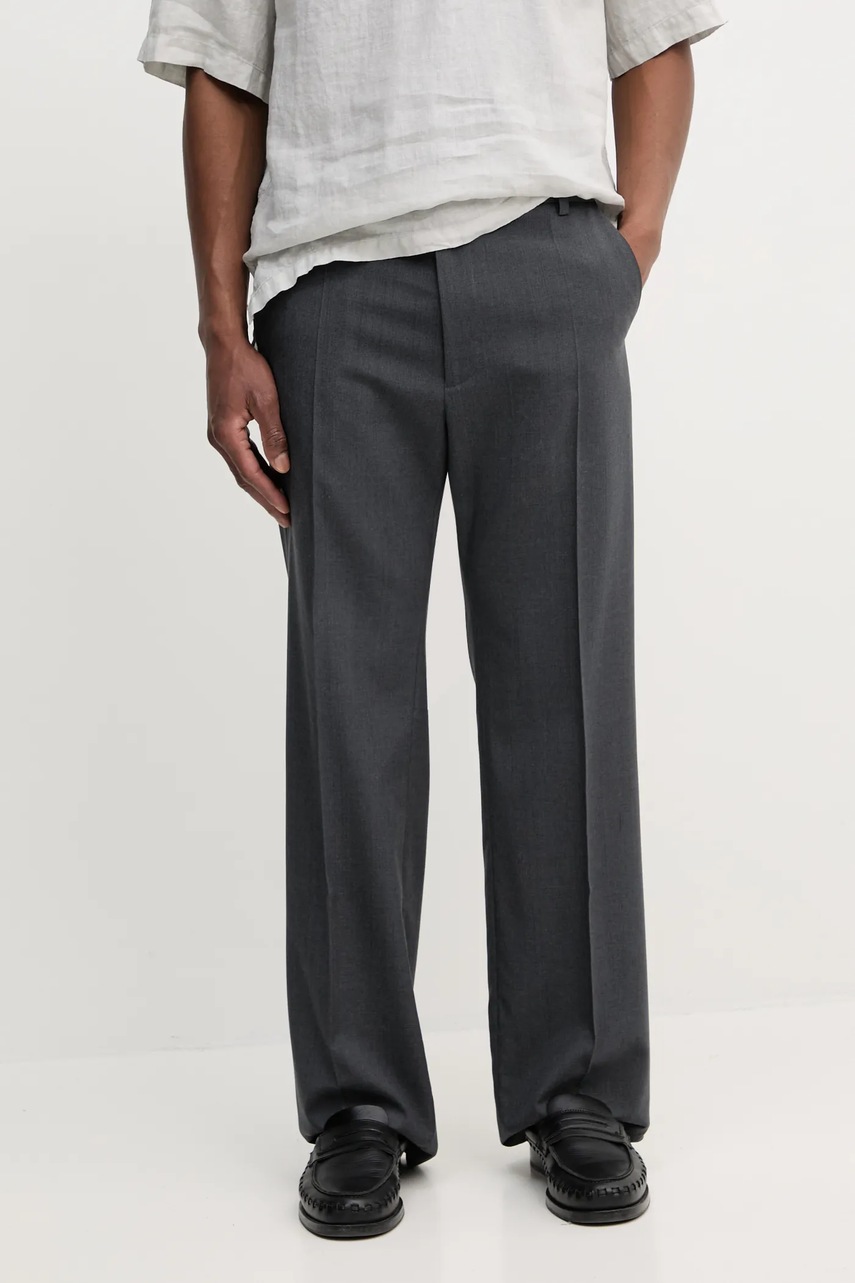 BLUEMARBLE pantaloni de lana barbati, culoarea gri, drept, PA82.WO29A25