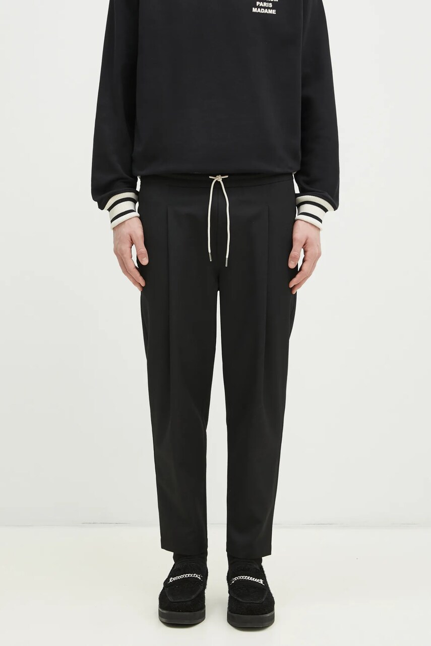 Drôle de Monsieur pantaloni din lână Le Pantalon Cropped bărbați, culoarea negru, drept, PERM-BP167-PL127-BL