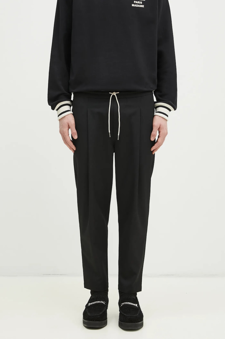 Drôle de Monsieur pantaloni din lână Le Pantalon Cropped bărbați, culoarea negru, drept, PERM-BP167-PL127-BL