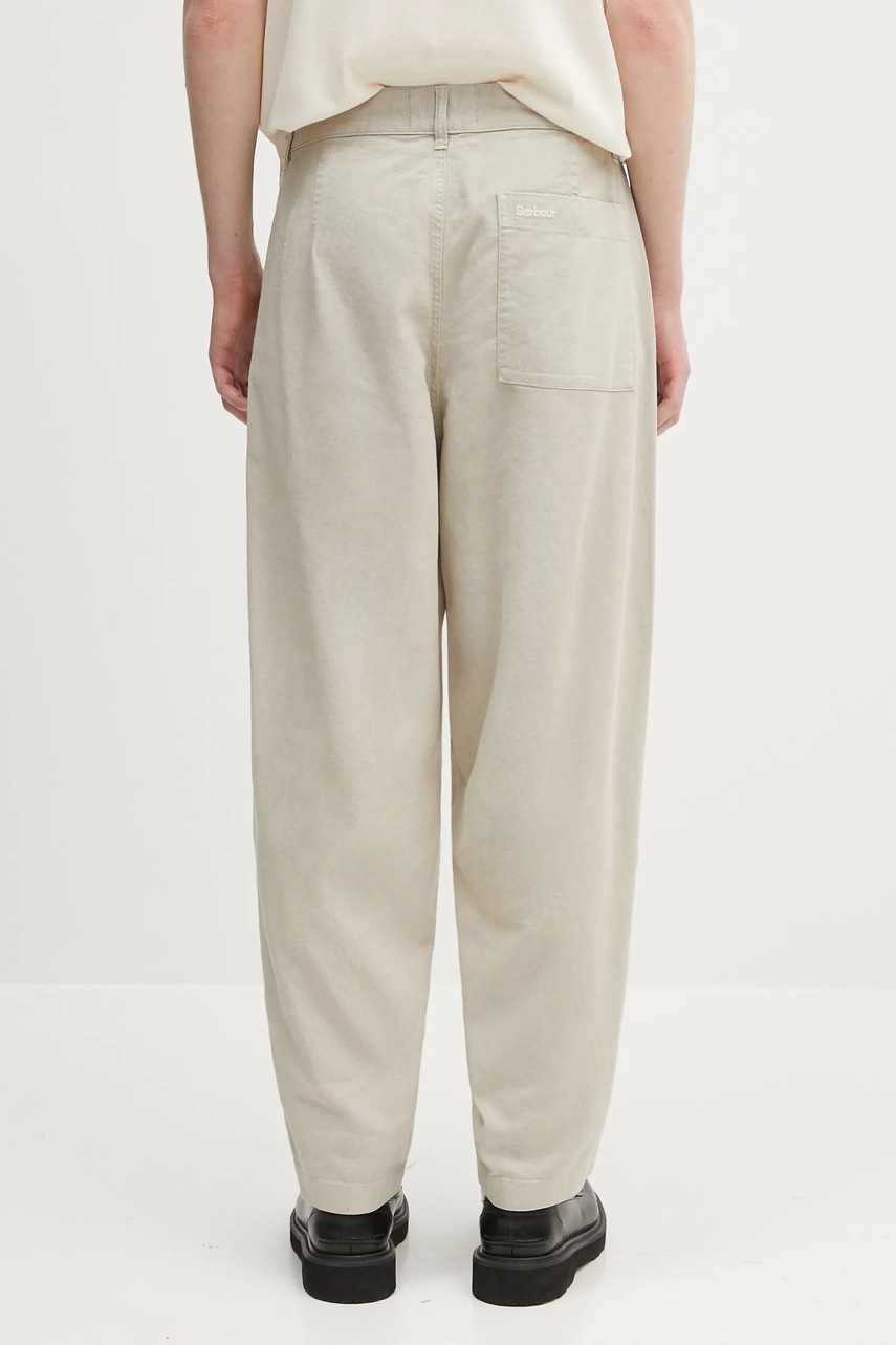 Λινό παντελόνι Barbour Barbour Natural Linen Blend Trouser ανδρικά, χρώμα: μπεζ, MTR0763 φωτογραφία