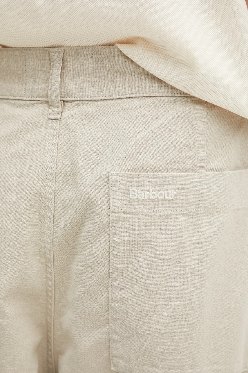 Λινό παντελόνι Barbour Barbour Natural Linen Blend Trouser ανδρικά, χρώμα: μπεζ, MTR0763 φωτογραφία