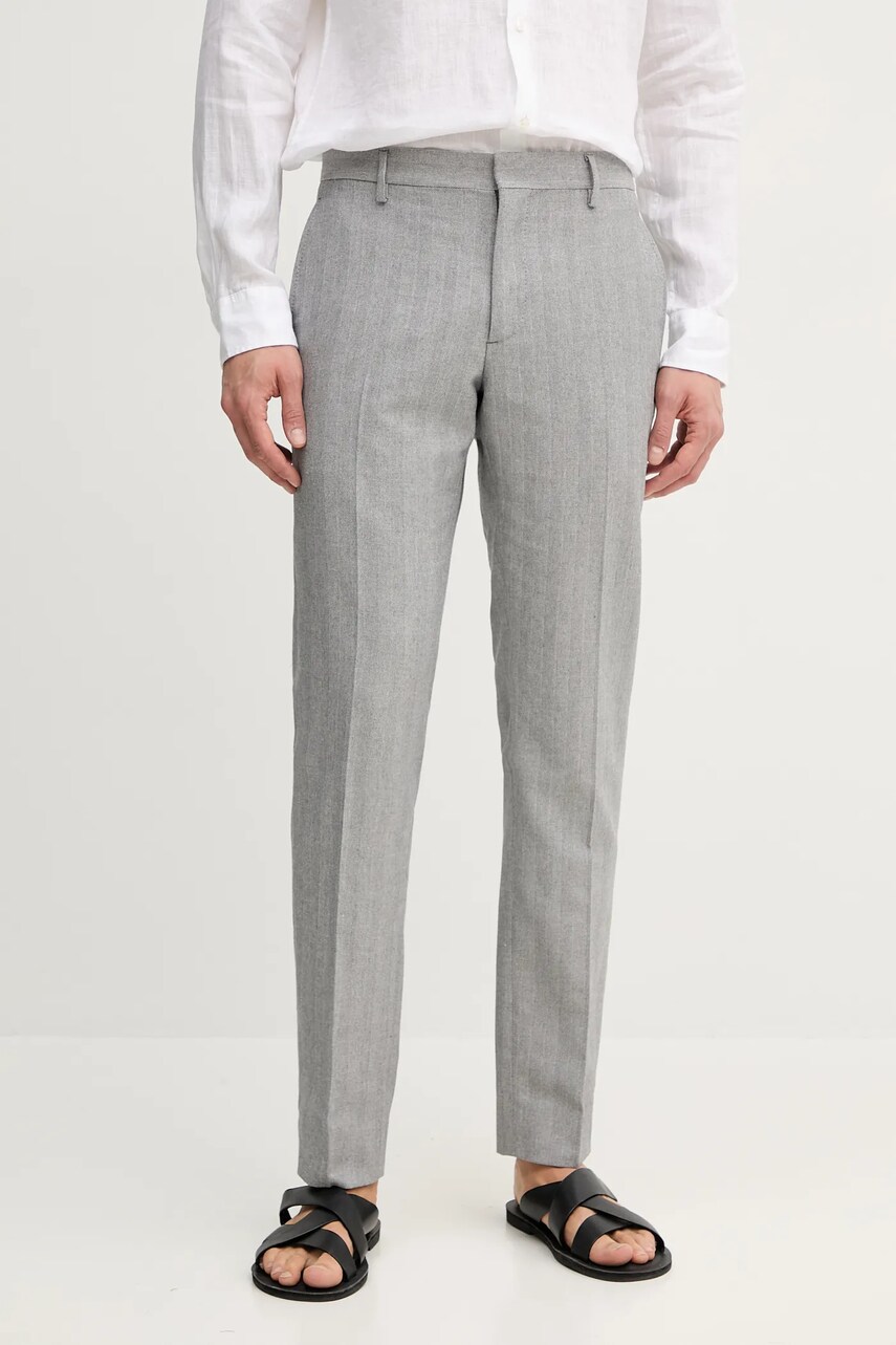 Levně Kalhoty Tommy Hilfiger pánské, šedá barva, přiléhavé, SQTHL7527.SQTH509