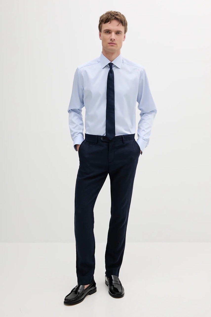 Льняные брюки Hackett London цвет синий прямые HM212726R