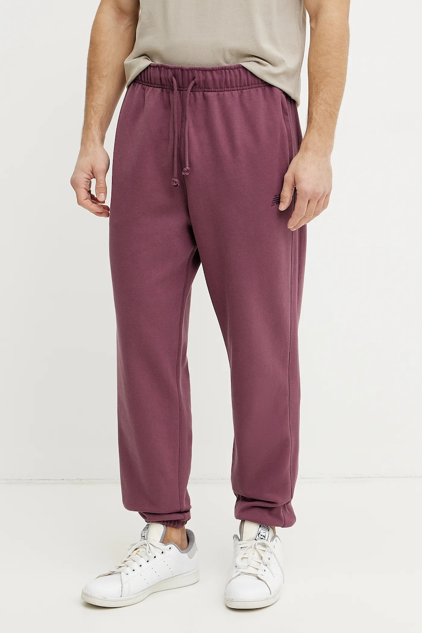 New Balance pantaloni de trening din bumbac culoarea bordo, neted, MP41508FDP New Balance pantaloni de trening din bumbac culoarea bordo, neted, MP41508FDP