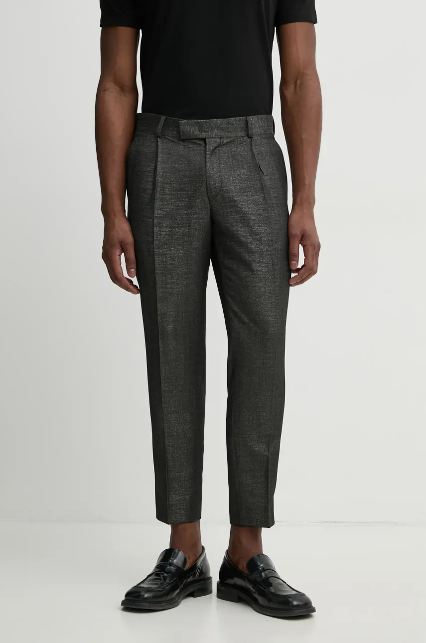 Karl Lagerfeld pantaloni de lana barbati, culoarea gri, drept, 552053.255421