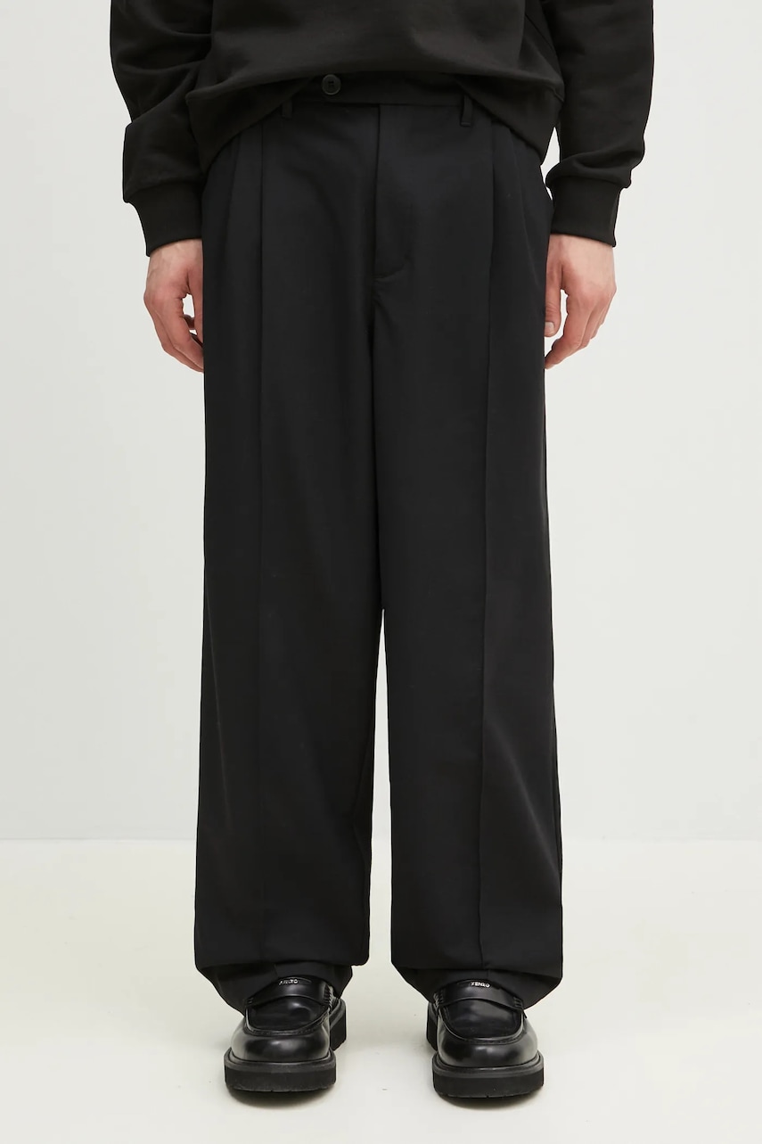 MKI MIYUKI ZOKU pantaloni Wide Fit Suit Pants barbati, culoarea negru, drept, WIDE.FIT.SUIT.PANTS..BL MKI MIYUKI ZOKU pantaloni Wide Fit Suit Pants barbati, culoarea negru, drept, WIDE.FIT.SUIT.PANTS..BL
