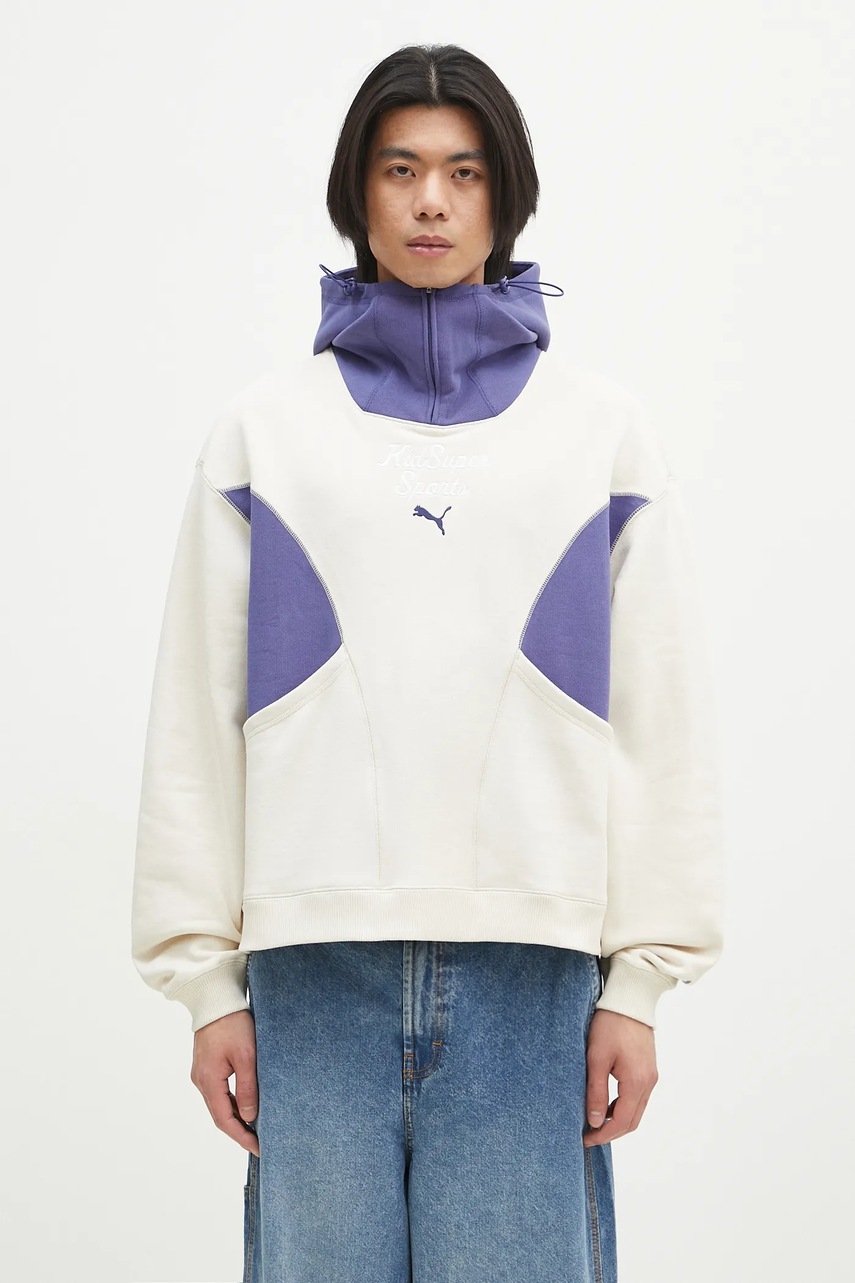 Bavlněná mikina Puma PUMA x KIDSUPER Pants pánská, béžová barva, s kapucí, hladká, 630932