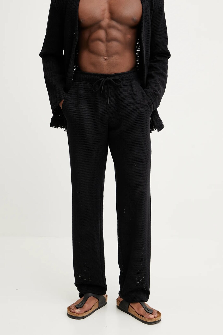 OAS pantaloni de bumbac barbati, culoarea negru, drept, 5014