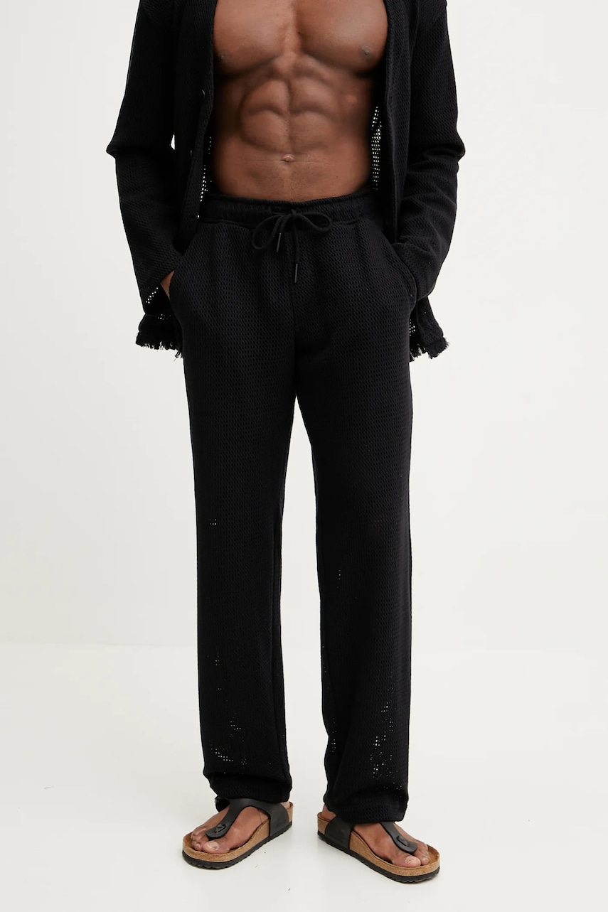 OAS pantaloni de bumbac barbati, culoarea negru, drept, 5014