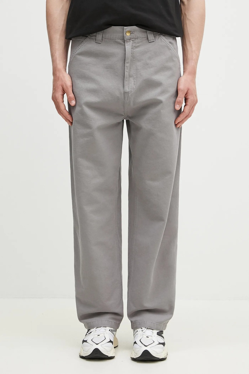 Bavlněné kalhoty Carhartt WIP OG Single Knee Pant pánské, šedá barva, jednoduché, I033754.2LR06