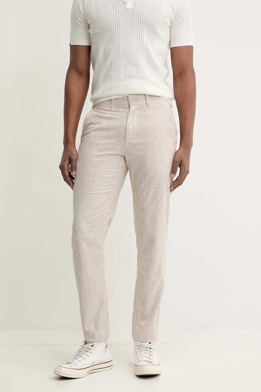 Abercrombie & Fitch pantaloni din amestec de in bărbați, culoarea bej, mulata, KI130-5034 Abercrombie & Fitch pantaloni din amestec de in bărbați, culoarea bej, mulata, KI130-5034
