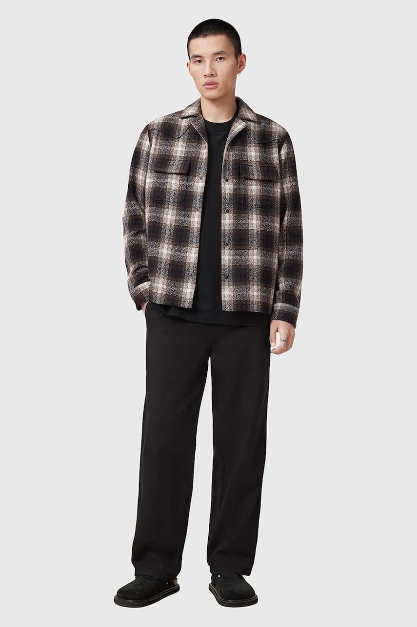 AllSaints pantaloni din amestec de in HANBURY barbati, culoarea negru, drept, M038TC AllSaints pantaloni din amestec de in HANBURY barbati, culoarea negru, drept, M038TC
