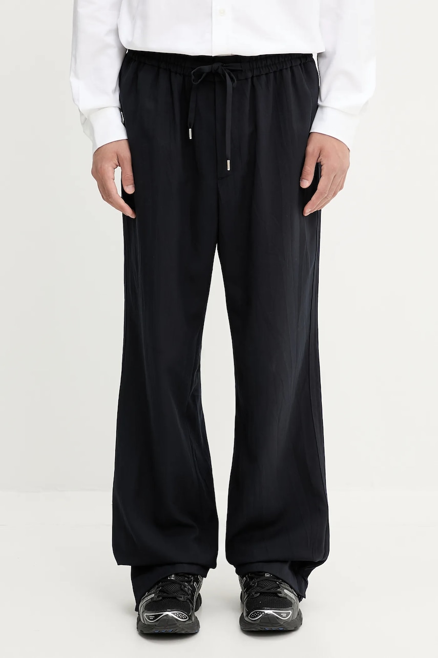 AMBUSH pantaloni din lână Suit Pants culoarea bleumarin, drept, 12115314