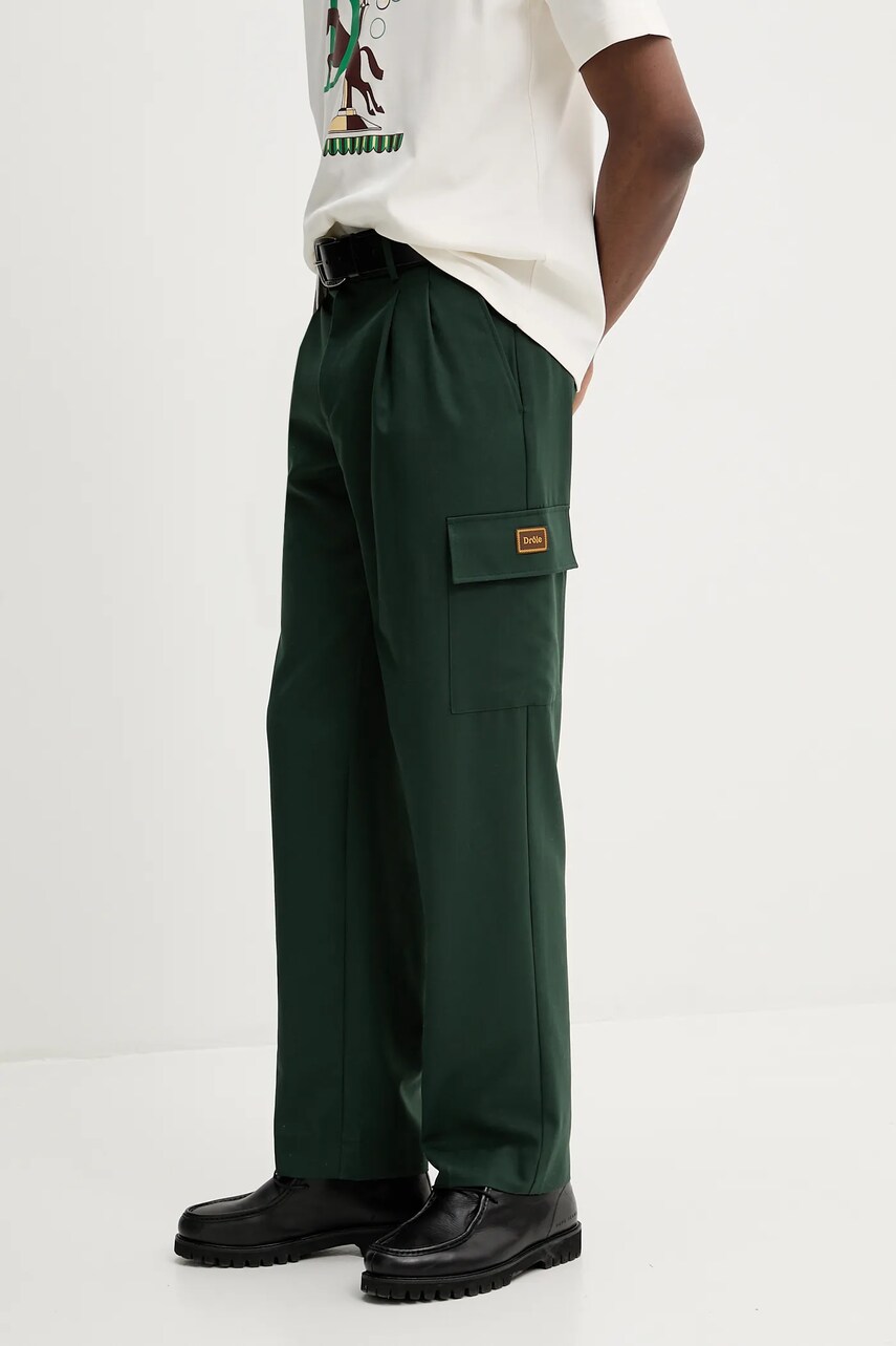 Drôle de Monsieur pantaloni din lână Le Pantalon Cargo Laine culoarea verde, drept, G-BP148-PL127-FGN