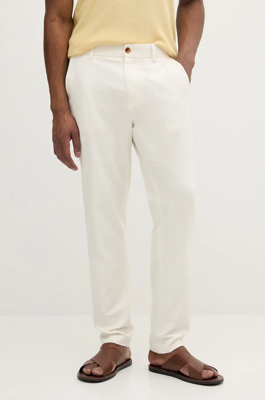 Sisley pantaloni de bumbac culoarea bej, drept, 4GJ0SF057