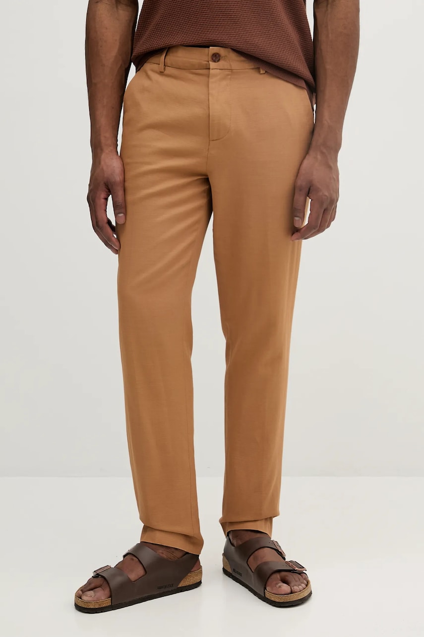 Sisley pantaloni de bumbac culoarea maro, drept, 4GJ0SF057