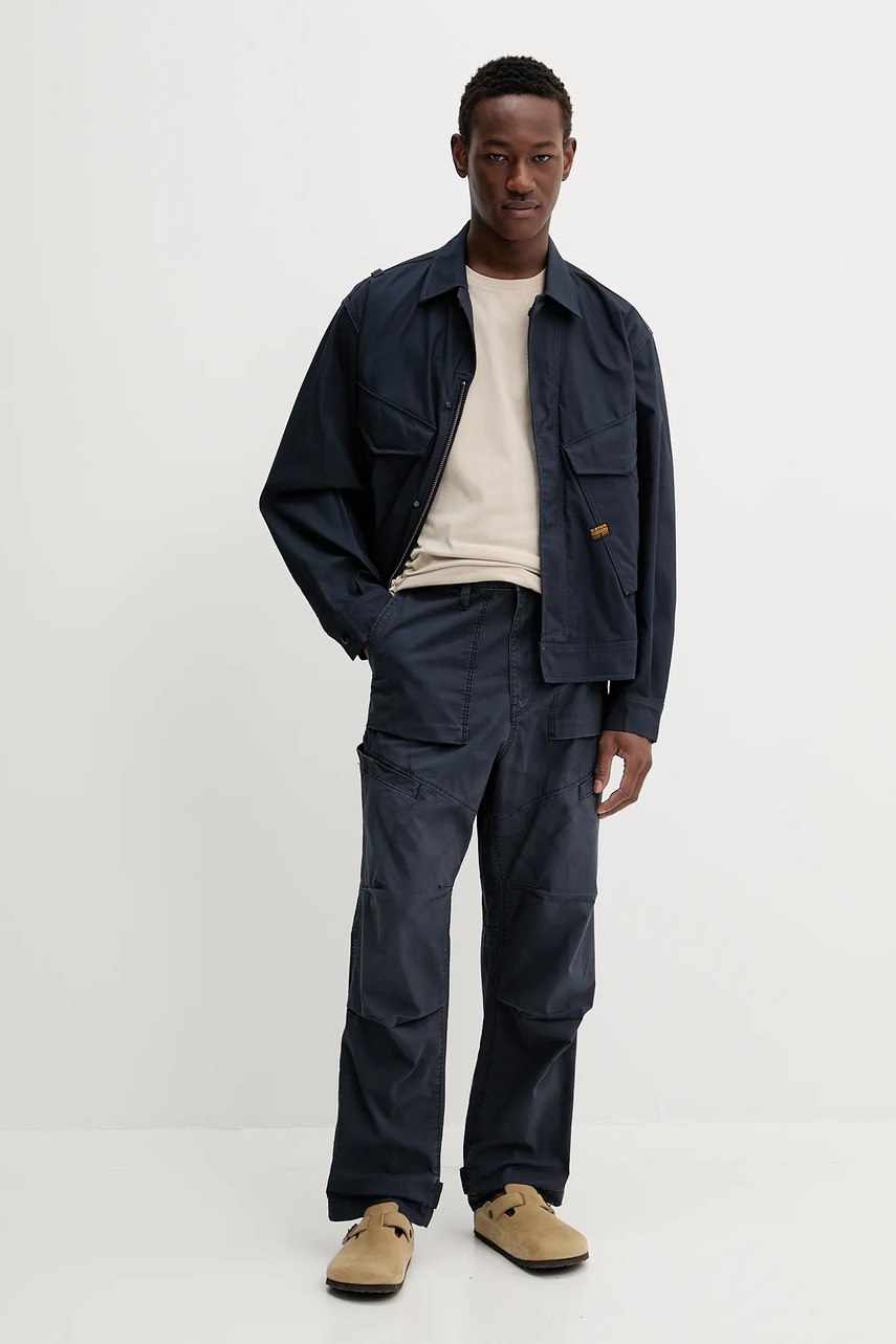 Хлопковые брюки цвет синий прямые D26196-D387