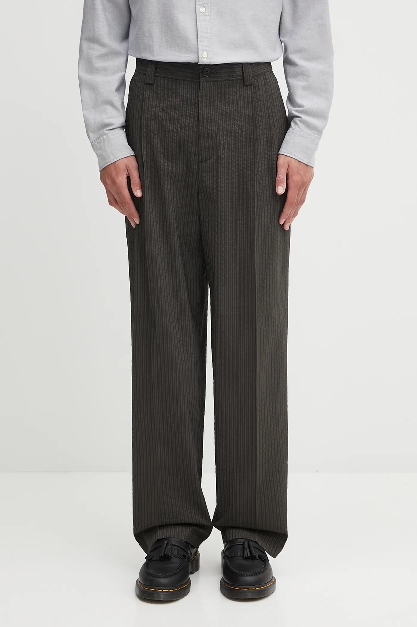 Kalhoty Maison Kitsuné Relaxed Pleated pánské, zelená barva, OM01112WC5032