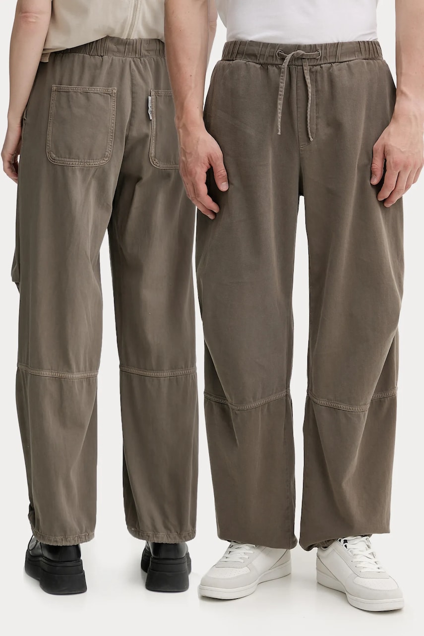 Won Hundred pantaloni de bumbac culoarea verde, lat, high waist, 3544-15154