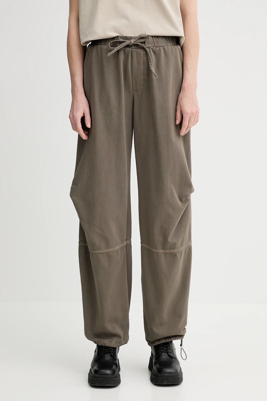 Won Hundred pantaloni de bumbac culoarea verde, lat, high waist, 3544-15154