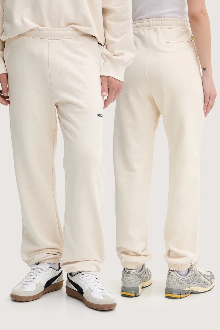 Barrow pantaloni de trening din bumbac culoarea bej, cu imprimeu, S5BWUAFP085 Barrow pantaloni de trening din bumbac culoarea bej, cu imprimeu, S5BWUAFP085
