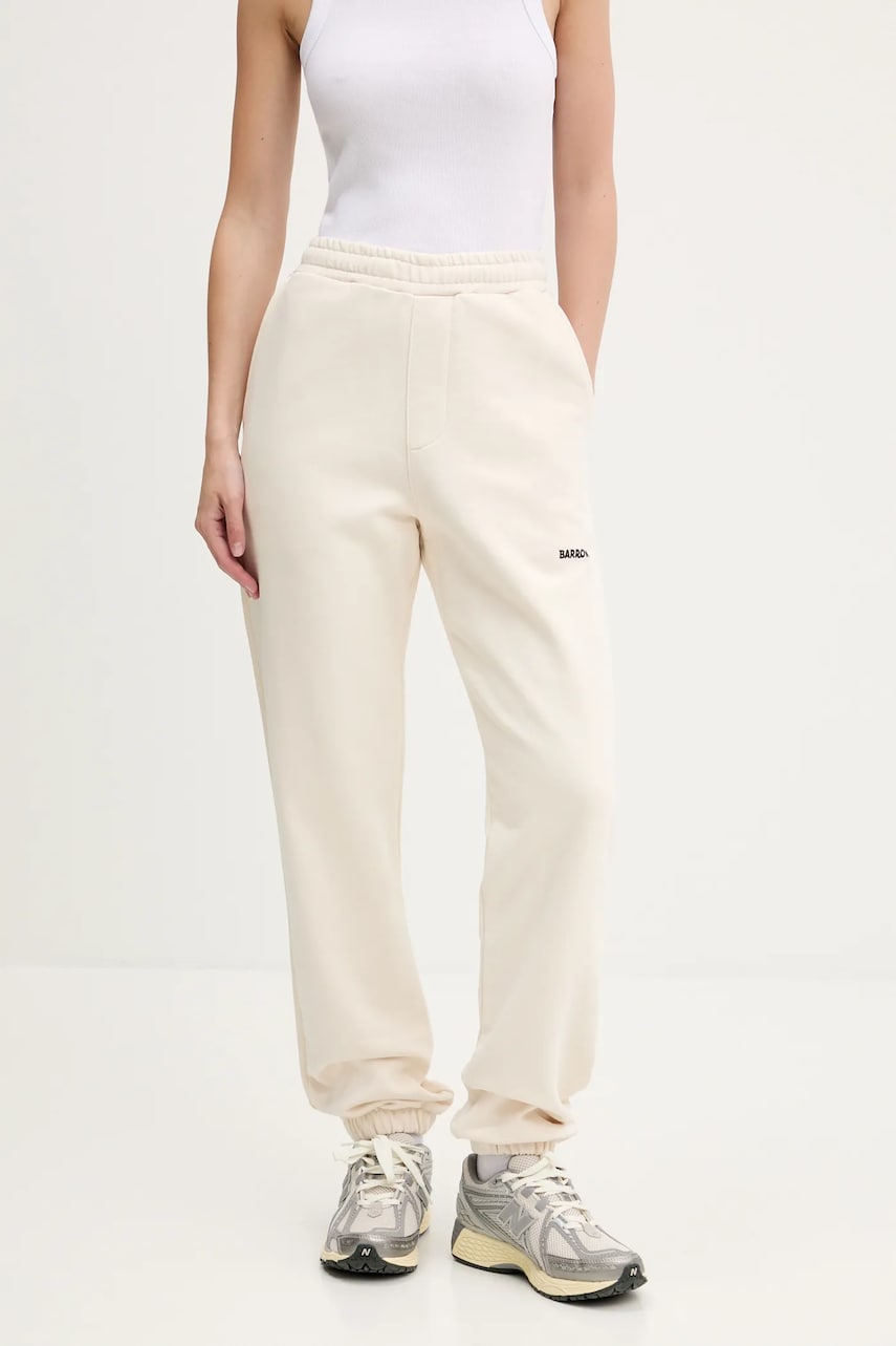 Barrow pantaloni de trening din bumbac culoarea bej, cu imprimeu, S5BWUAFP085