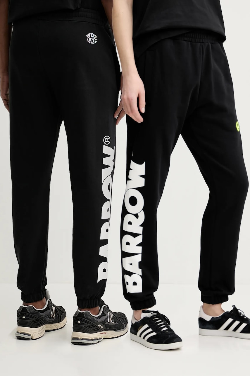 Barrow pantaloni de trening din bumbac culoarea negru, cu imprimeu, S5BWUAFP088 Barrow pantaloni de trening din bumbac culoarea negru, cu imprimeu, S5BWUAFP088