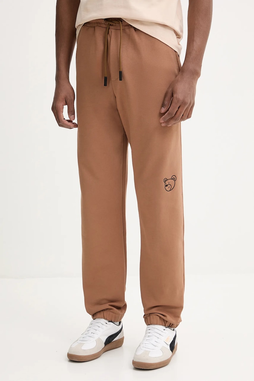 Inbetweeners pantaloni de trening din bumbac culoarea maro, drept, medium waist, S5TWUAFP026